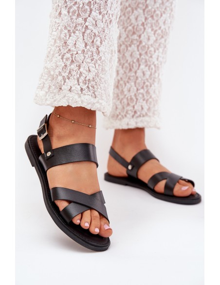 Flat Ladies Sandals Made Of Eco Leather Black Kalira