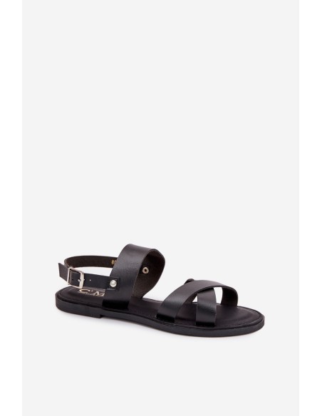 Flat Ladies Sandals Made Of Eco Leather Black Kalira