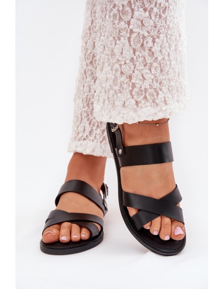 Flat Ladies Sandals Made Of Eco Leather Black Kalira