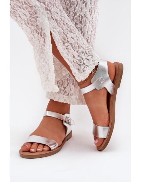 Womens Flat Heel Eco Leather Silver Sandals Kivara