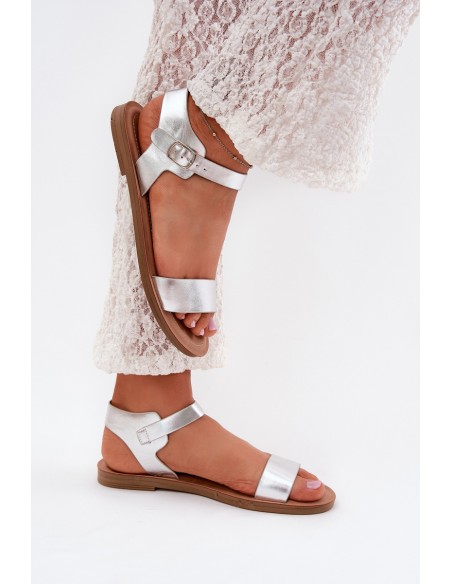 Womens Flat Heel Eco Leather Silver Sandals Kivara