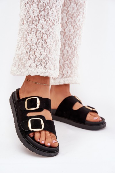 Women's Platform Sandals With Golden Buckles Black Verena