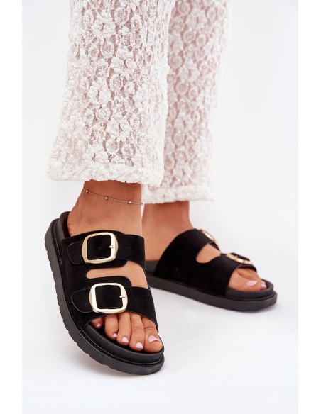 Women's Platform Sandals With Golden Buckles Black Verena