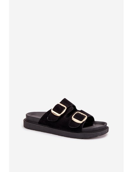 Women's Platform Sandals With Golden Buckles Black Verena