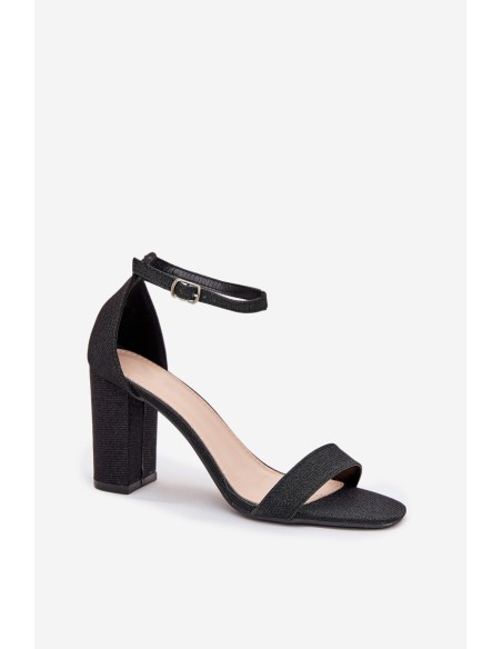 Shiny women's sandals with a heel black Kavina