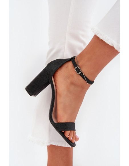 Shiny women's sandals with a heel black Kavina