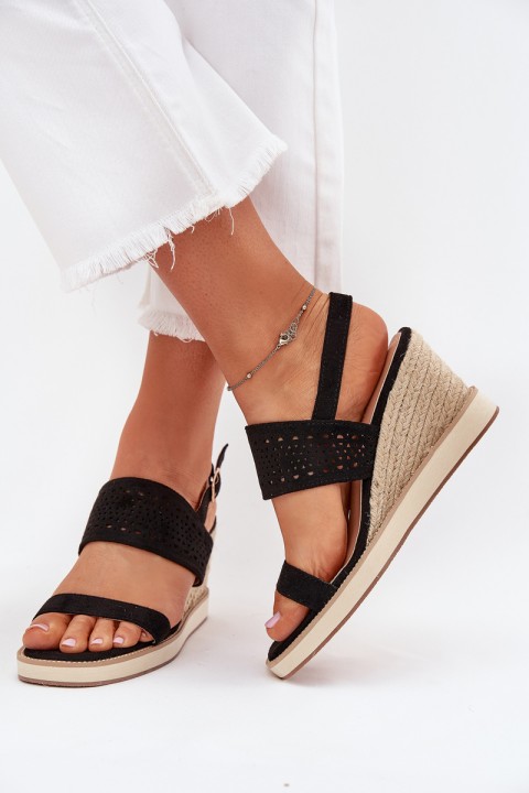Ladies Openwork Wedge Sandals Black Zolira