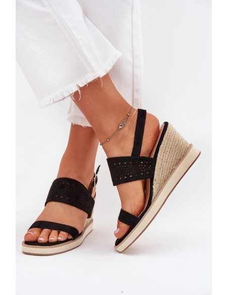 Ladies Openwork Wedge Sandals Black Zolira