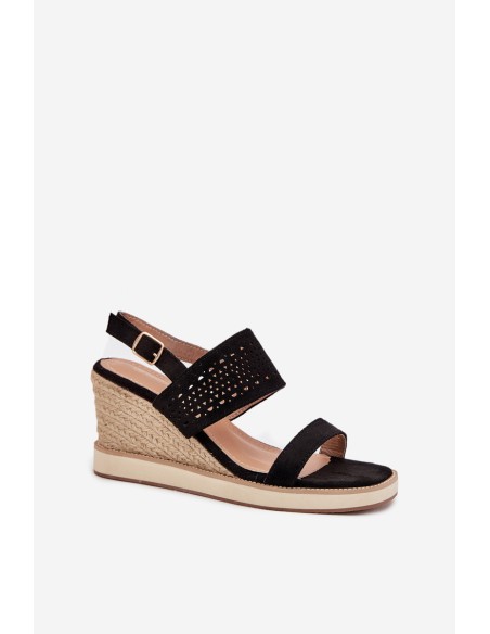 Ladies Openwork Wedge Sandals Black Zolira