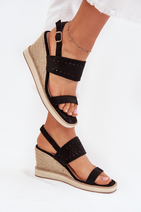 Ladies Openwork Wedge Sandals Black Zolira