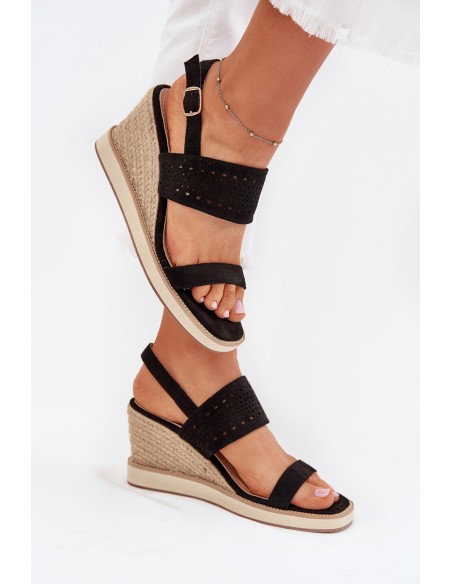 Ladies Openwork Wedge Sandals Black Zolira
