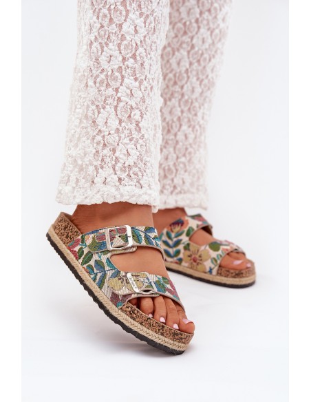 Patterned Women's Slippers On Cork Platform With Buckles Lee Cooper LCW-25-35-3480L Multicolor