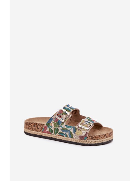 Patterned Women's Slippers On Cork Platform With Buckles Lee Cooper LCW-25-35-3480L Multicolor