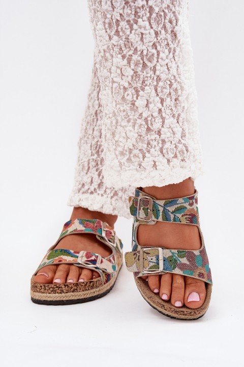 Patterned Women's Slippers On Cork Platform With Buckles Lee Cooper LCW-25-35-3480L Multicolor