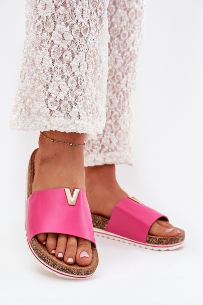 Ladies sandals on cork platform with decorative detail fuchsia Vessira