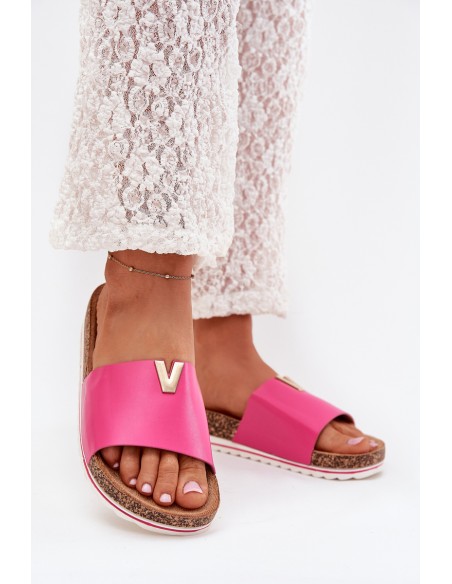 Ladies sandals on cork platform with decorative detail fuchsia Vessira