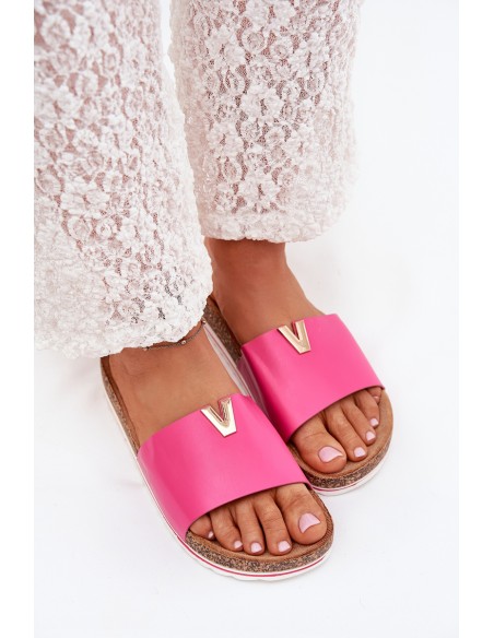 Ladies sandals on cork platform with decorative detail fuchsia Vessira