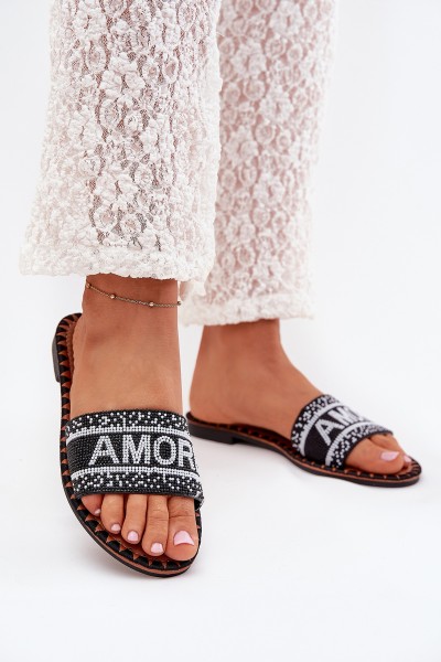 Women's Flat Sandals With Decoration Amore Black Avelina