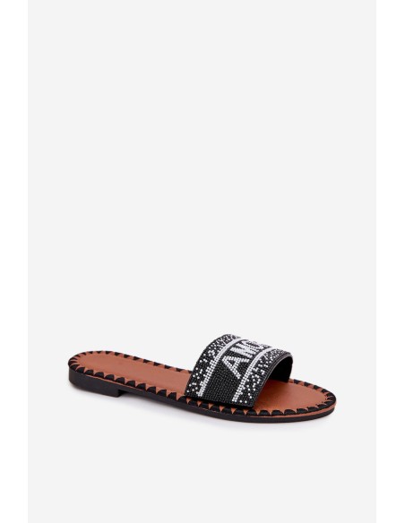 Women's Flat Sandals With Decoration Amore Black Avelina