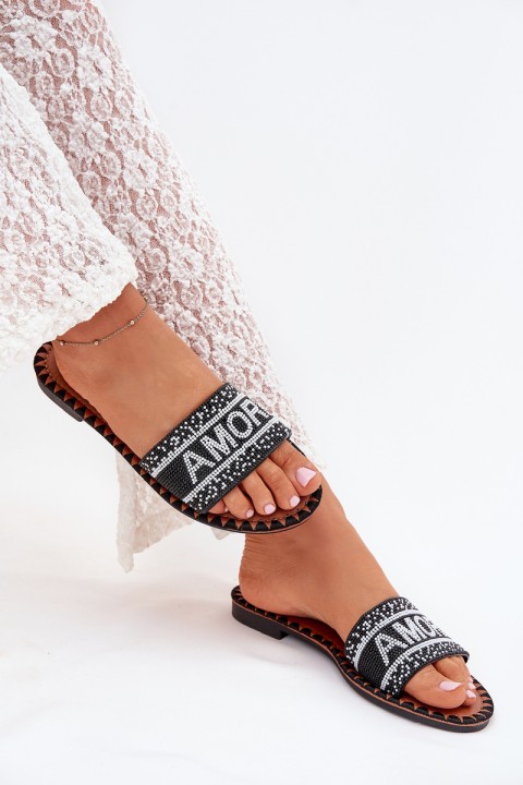 Women's Flat Sandals With Decoration Amore Black Avelina