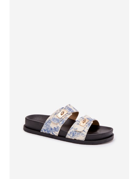 Patterned Ladies Platform Slippers Blue Sorina