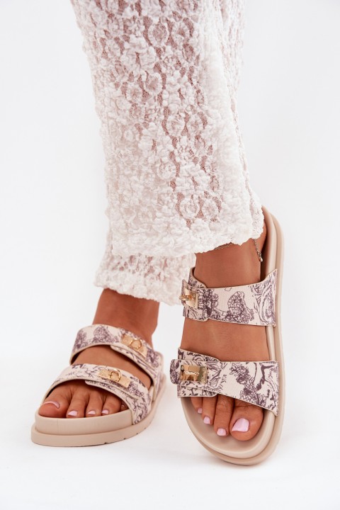 Raštuotos moteriškos šlepetės su platforma smėlio spalvos „Sorina“