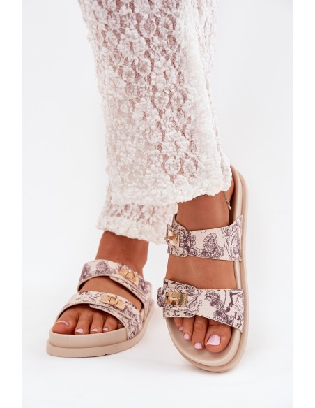 Patterned Women's Platform Slippers Beige Sorina