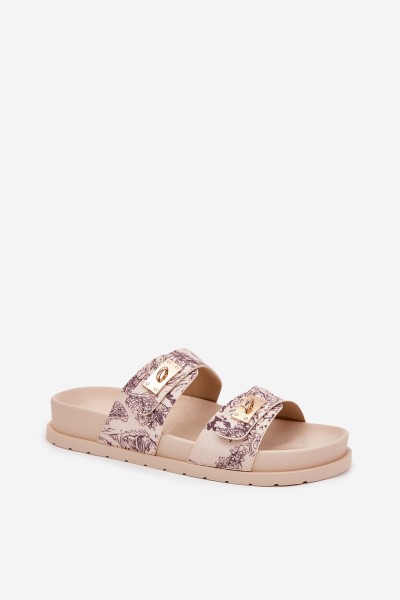 Patterned Women's Platform Slippers Beige Sorina 2
