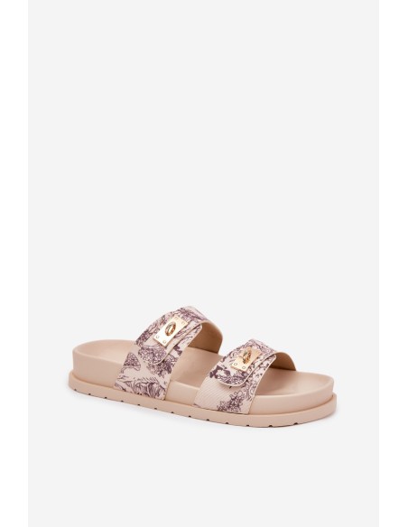 Raštuotos moteriškos šlepetės su platforma smėlio spalvos „Sorina“