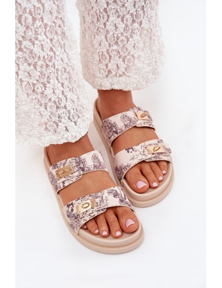 Patterned Women's Platform Slippers Beige Sorina