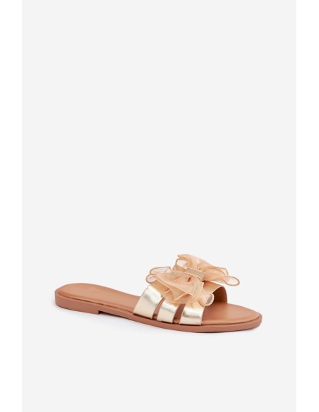 Ladies flat sandals with tulle bow gold Tanira
