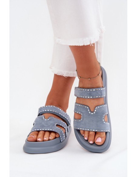 Women's sandals with decoration on the platform blue Delyna
