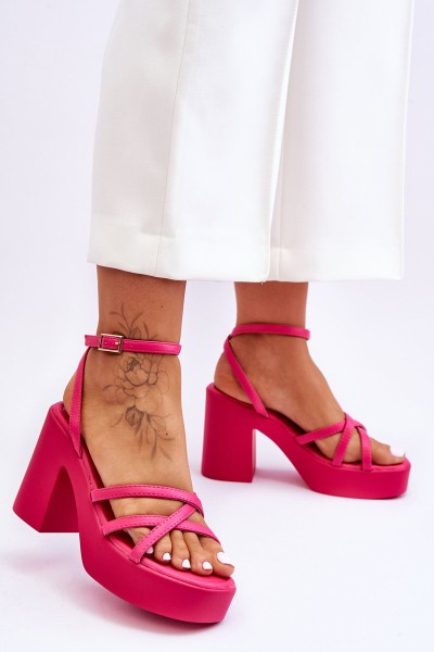 Fashionable High Heels Sandals With Straps Fuchsia Shemira 2