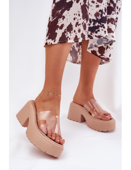 Transparent Women's Slippers On Platform And Chunky Heel Beige Rizana