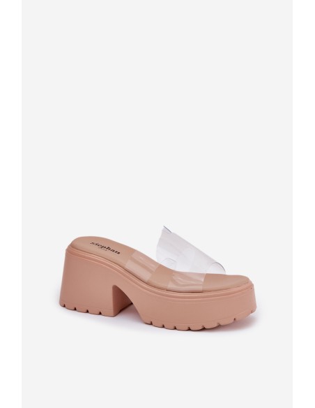 Transparent Women's Slippers On Platform And Chunky Heel Beige Rizana