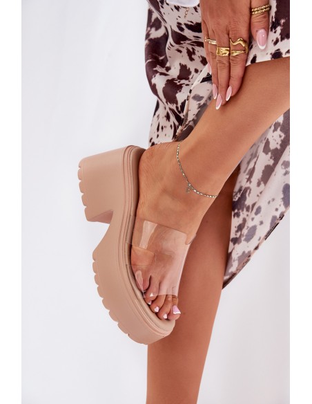 Transparent Women's Slippers On Platform And Chunky Heel Beige Rizana