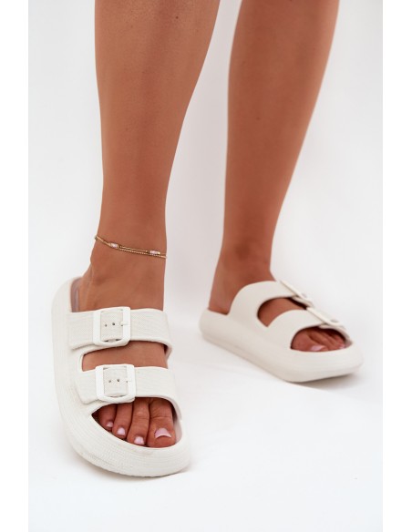 Ladies Foam Slides With Buckles Vinceza 76056 White