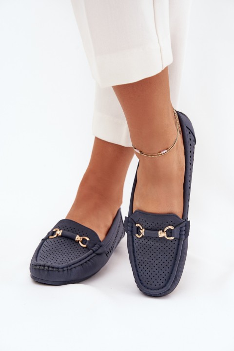Women's Perforated Moccasins With Decoration Navy Kaydance