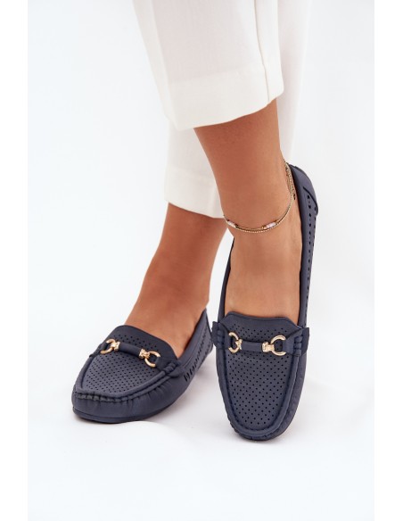 Women's Perforated Moccasins With Decoration Navy Kaydance