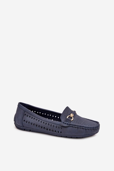 Women's Perforated Moccasins With Decoration Navy Kaydance