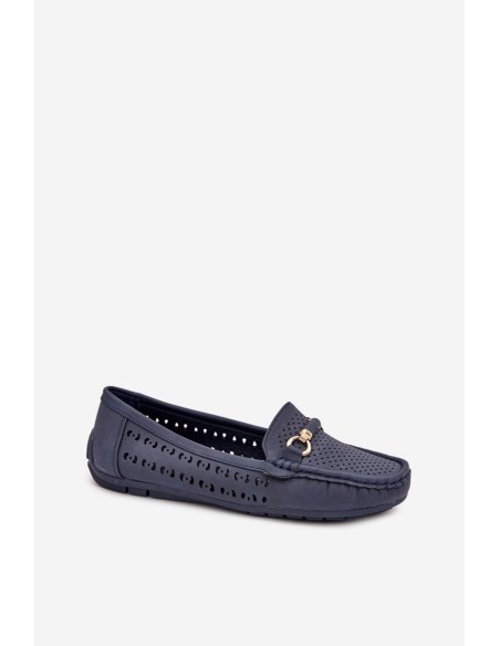 Women's Perforated Moccasins With Decoration Navy Kaydance