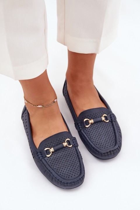 Women's Perforated Moccasins With Decoration Navy Kaydance
