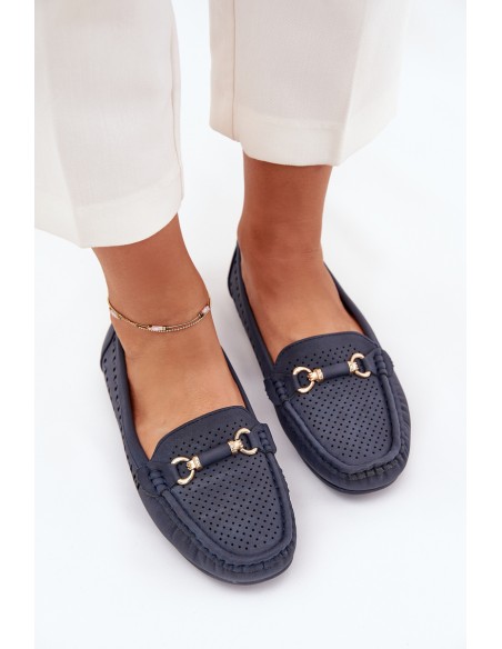 Women's Perforated Moccasins With Decoration Navy Kaydance