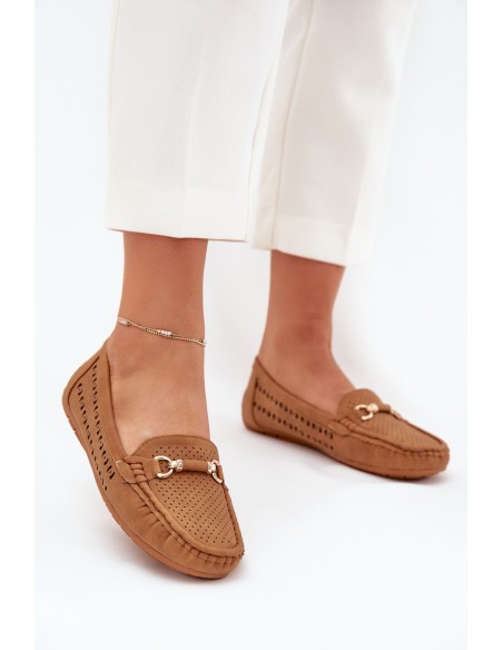 Ladies Moccasins With Cutouts And Decoration Camel Kaydance