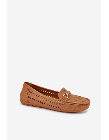 Ladies Moccasins With Cutouts And Decoration Camel Kaydance