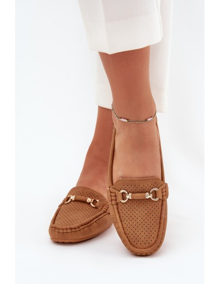 Ladies Moccasins With Cutouts And Decoration Camel Kaydance