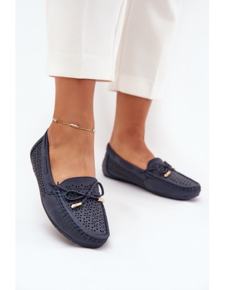 Women's moccasins with perforated pattern and lacing in navy Mirisa