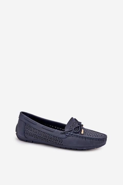 Women's moccasins with perforated pattern and lacing in navy Mirisa
