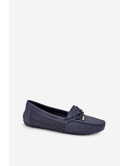 Women's moccasins with perforated pattern and lacing in navy Mirisa