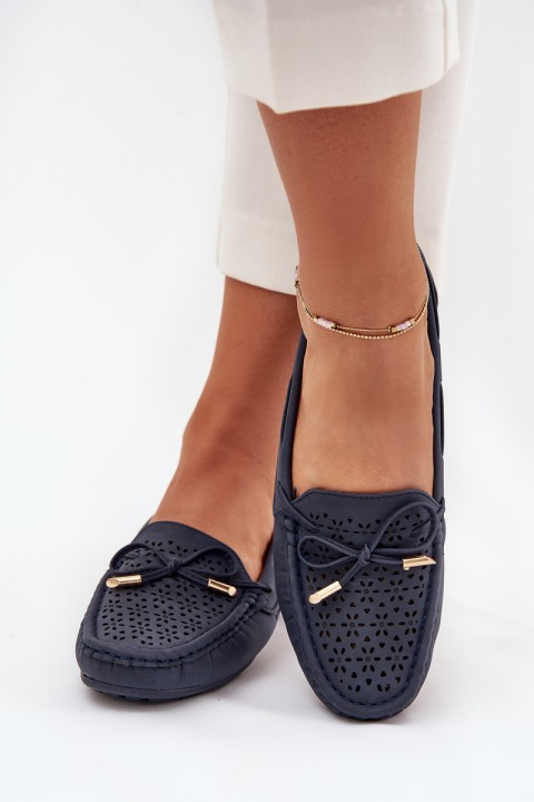 Women's moccasins with perforated pattern and lacing in navy Mirisa